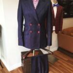 custom womens double breasted suit navy plaid
